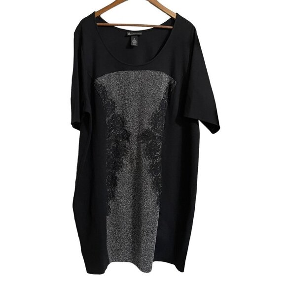 Lane Bryant Womens Black Lace Detail 1/2 Sleeve Illusion Knee Length Dress Sz 28 - Picture 1 of 6